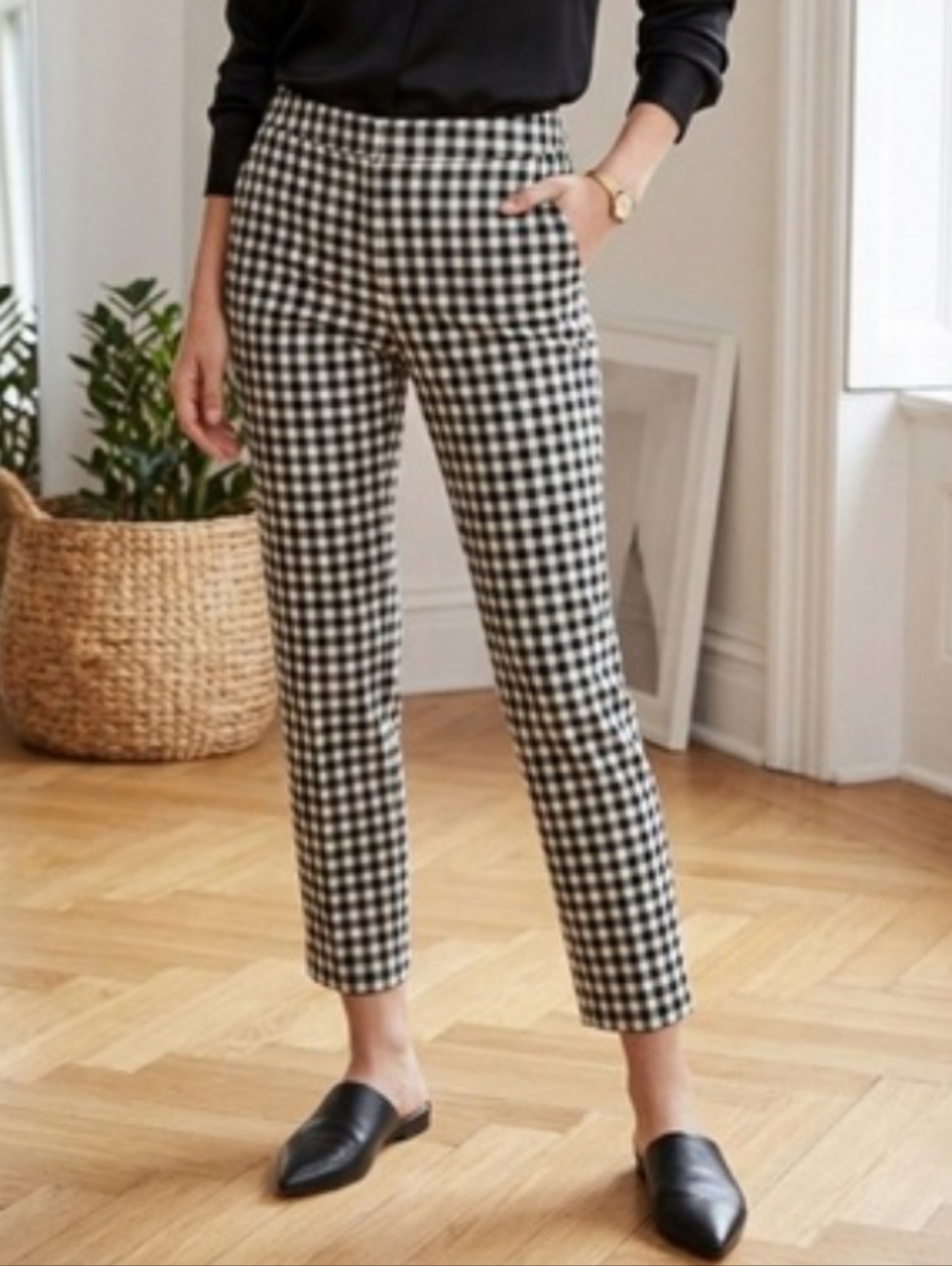 J Jill Essential Stretch Cotton Gingham Ankle Pants Size 14 Petite EUC